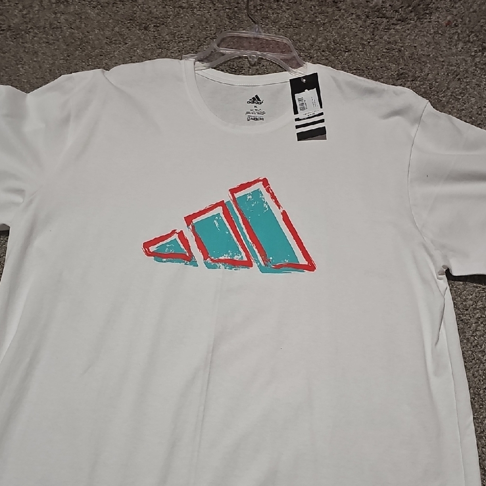 Adidas Men's White Tee with Red and Blue Graphic